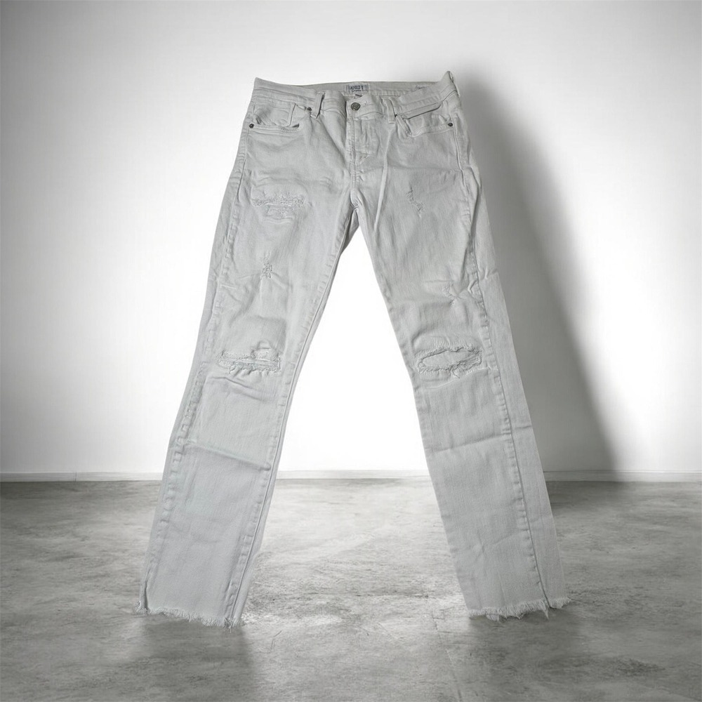 AGOLDE Sophie Crop Jeans W 29 White Denim High Rise Skinny Distressed Raw Hem